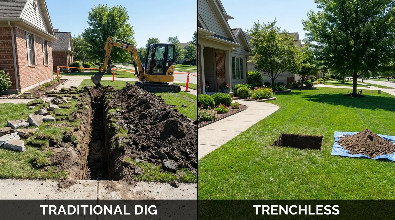 Trenchless sewer repair with minimal yard damage versus traditional excavation in Lebanon, KY